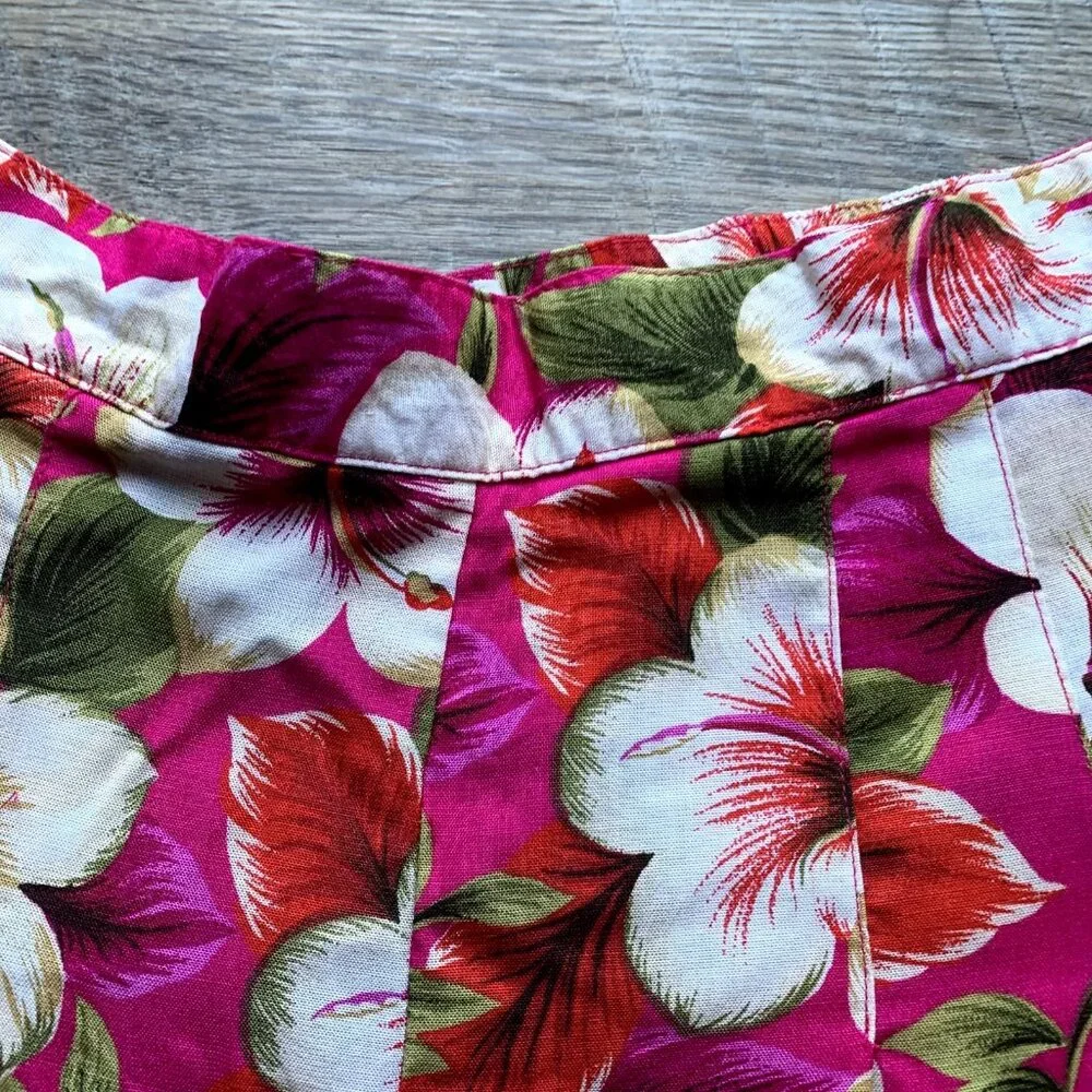 Vintage Leslie Fay‎ Womens Shorts High Waist Tropical Hawaiian Lightweight Pink